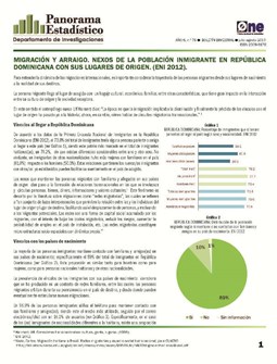 Boletín Panorama Estadístico 78 Migración y Arraigo Nexos de la Población Inmigrante República Dominicana con sus Lugares de Origen Eni 2012 Julio Agosto 2015