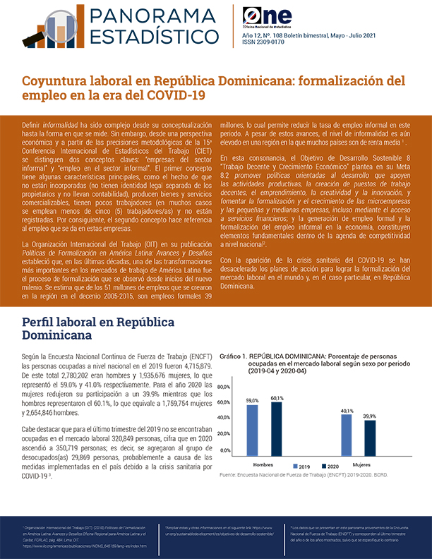 Panorama Estadístico 108 Coyuntura laboral en República Dominicana: formalización del  empleo en la era del COVID-19