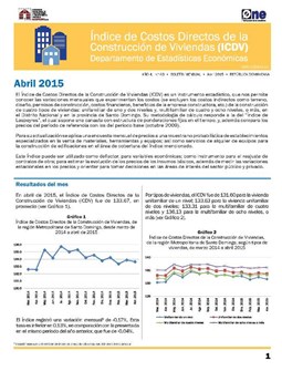 Boletín Indice de Costos Directos de la Construcción de Viviendas Abril 2015