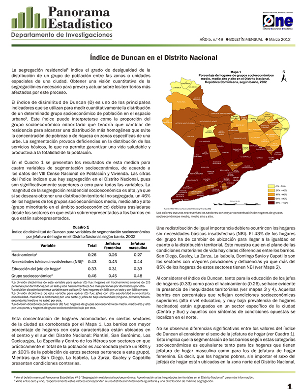 Boletines Panorama Estadistico 49 Índice de Duncan en el Distrito Nacional Marzo 2012