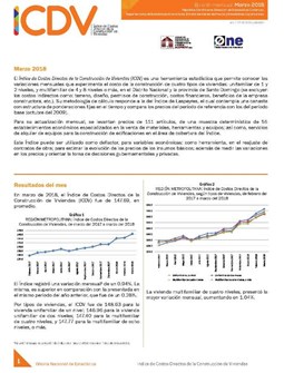 Boletín Índice de Costos Directos de la Construcción de Viviendas, Marzo 2018