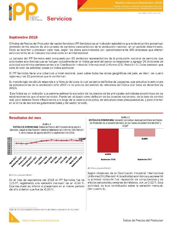 Boletín Índice de Precios del Productor Servicios Septiembre 2018