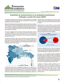 Boletín Panorama Estadístico 52 Condición de Lectoescritura en la Población Dominicana Hallazgos a partir del Censo 2010 Enero 2013