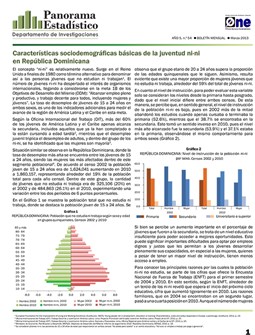Boletín Panorama Estadístico 54 Características Sociodemográficas Básicas de la Juventud Ni-nien República Dominicana Marzo 2013