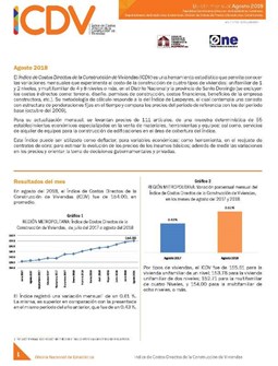 Boletín Índice de Costos Directos de la Construcción de Viviendas, Agosto 2018