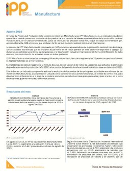 Boletín Índice de Precios del Productor Manufactura Agosto 2016