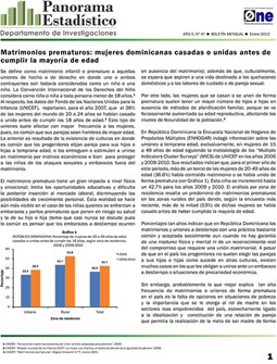 Boletines Panorama Estadistico 47 Matrimonios Prematuros Mujeres Dominicanas Casadas o Unidas Antes de Cumplir la Mayoría de Edad Enero 2012