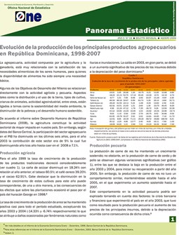 Boletín Panorama Estadístico 18 Evolución de la Producción de los Principales Productos Agropecuarios en República Dominicana 1998-2007 Agosto 2009