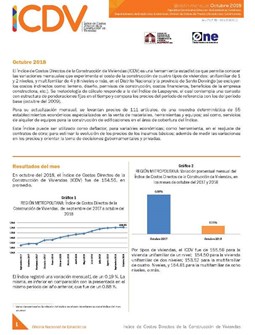 Boletín Índice de Costos Directos de la Construcción de Viviendas, Octubre 2018