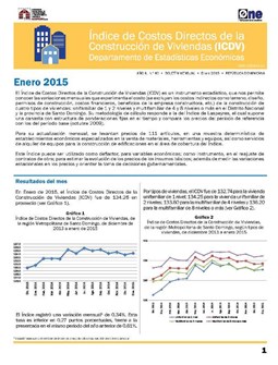 Boletín Indice de Costos Directos de la Construcción de Viviendas Enero 2015