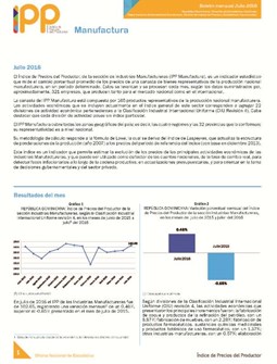 Boletín Índice de Precios del Productor Manufactura Julio 2016