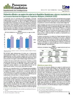 Boletín Panorama Estadístico 89 Población Afiliada a un Seguro de Salud en la República Dominicana Enhogar 2016