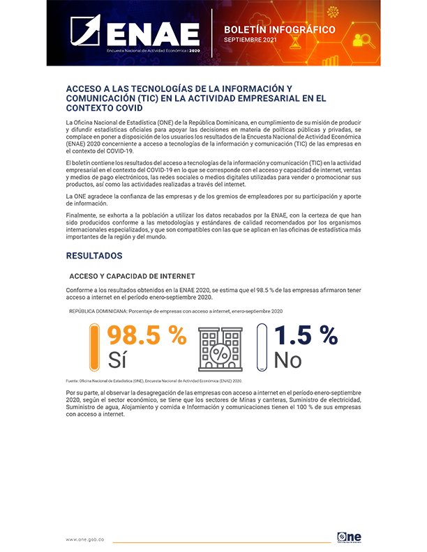 Boletín infográfico :  Acceso a las tecnologías de la información y comunicación (TIC) en la Actividad Empresarial en el Contexto Covid