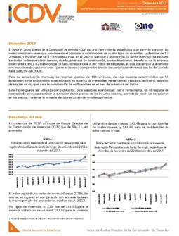 Boletín Índice de Costos Directos de la Construcción de Viviendas, Diciembre 2017