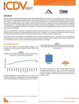 Boletín Indice de Costos Directos de la Construcción de Viviendas, Abril 2019