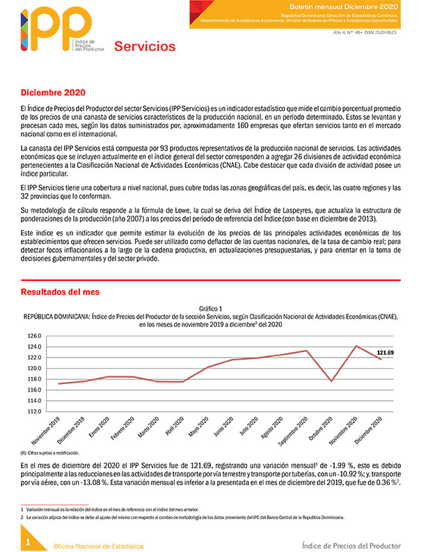 Índice de Precios del Productor del sector Servicios diciembre 2020