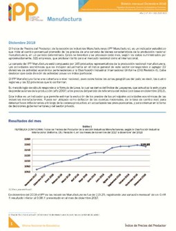 Boletín Índice de Precios del Productor Manufactura Diciembre 2018