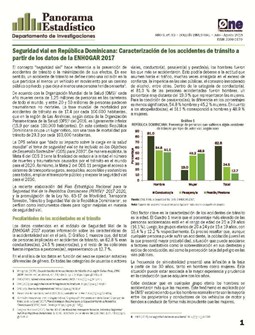 Boletín Panorama Estadístico 93 Seguridad Vial en República Dominicana Caracterización de los Accidentes de Tránsito a partir de Enhogar 2017 Julio-Agosto 2018
