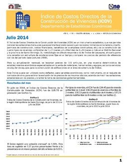 Boletín Indice de Costos Directos de la Construcción de Viviendas Julio 2014