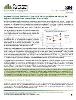 Boletín Panorama Estadístico 70 Mujeres Víctimas de Violencia por Parte de sus Parejas o Ex parejas en República Dominicana Datos Endesa 2013 Julio 2014