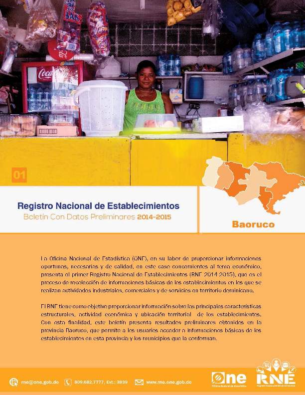 Boletín Preliminar Registro Nacional de Establecimientos Baoruco 2014-2015
