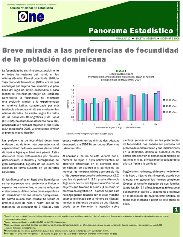 Boletín Panorama Estadístico 10 Breve Mirada a las Preferencias de Fecundidad de la Población Dominicana Diciembre 2008