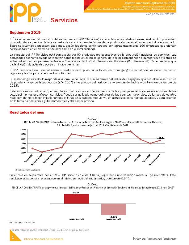 Boletín Índice de Precios del Productor Servicio Septiembre 2019