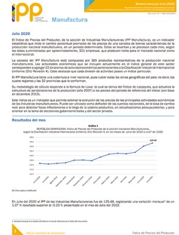 Índice de Precios del Productor, Industrias Manufactureras julio 2020