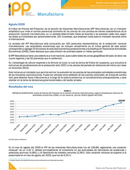 Índice de Precios del Productor, Industrias Manufactureras agosto 2020