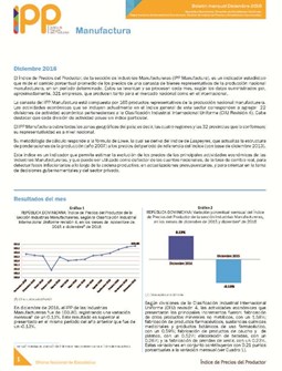 Boletín Índice de Precios del Productor Manufactura Diciembre 2016