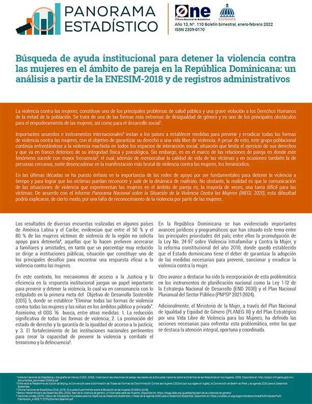 Panorama Estadístico 110 -Búsqueda de ayuda institucional