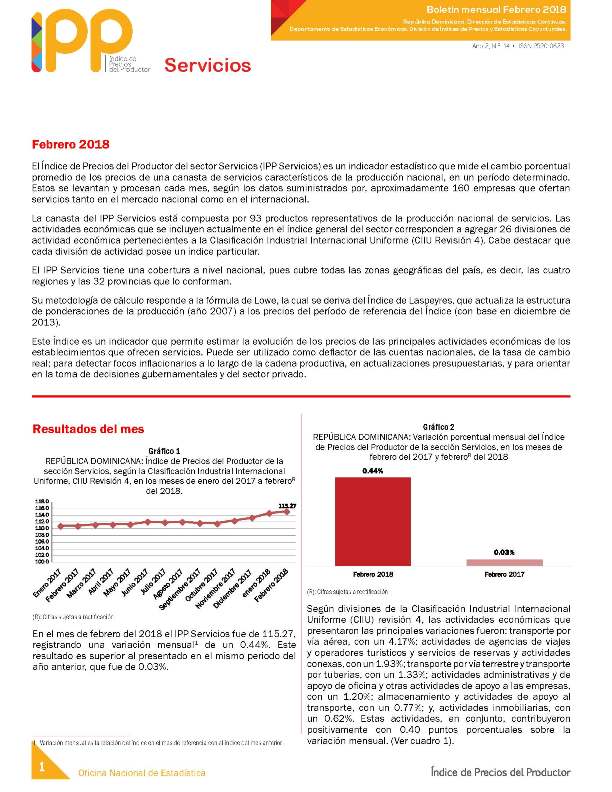 Boletín Índice de Precios del Productor Servicios Febrero 2018