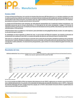 Índice de Precios del Productor, de la sección de Industrias Manufactureras octubre 2020