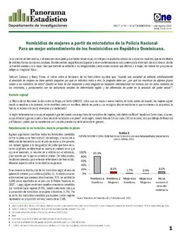 Boletín Panorama Estadístico 84 Homicidios de Mujeres a Partir de Microdatos de la Policía Nacional Femenicidios en República Dominicana Julio-Agosto 2016