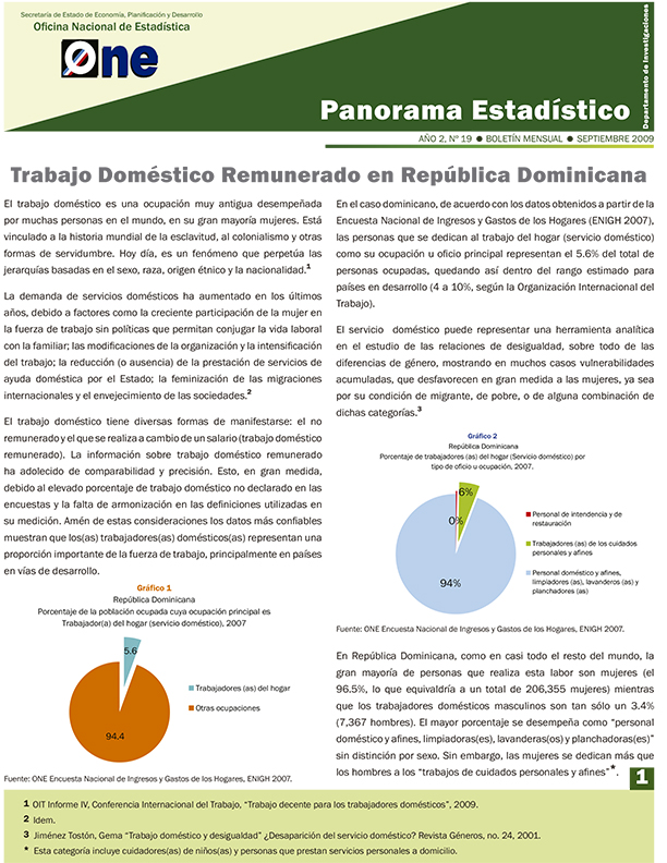 Boletín Panorama Estadístico 19 Trabajo Doméstico Remunerado en República Dominicana Septiembre 2009