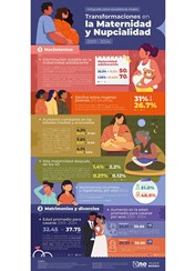 Infografía sobre estadísticas vitales Transformaciones en la Maternidad y Nupcialidad 2001 - 2024