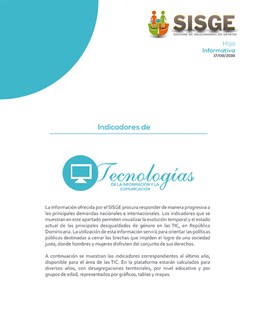Hoja Informativa Sistema de Indicadores de Género Indicadores de Tecnologías de la Información y Comunicación 2016