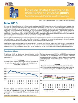 Boletín Indice de Costos Directos de la Construcción de Viviendas Julio 2015