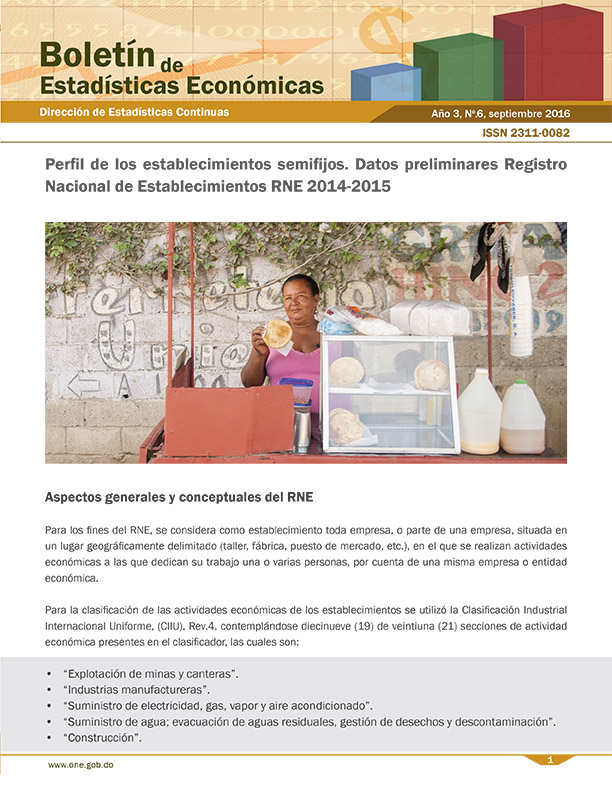 Boletín de Estadísticas Económicas 6 Perfil de los Establecimientos Semifijos Datos Preliminares RNE 2014-2015