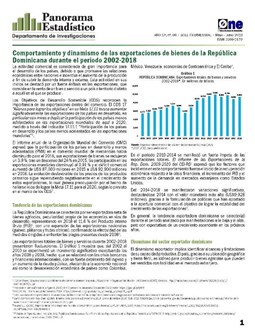 Boletín Panorama Estadístico 96 Comportamiento y Dinamismo de las Exportaciones de Bienes República Dominicana Período 2002-2018 Mayo-Junio 2019