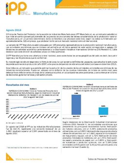 Boletín Índice de Precios del Productor Manufactura Agosto 2018