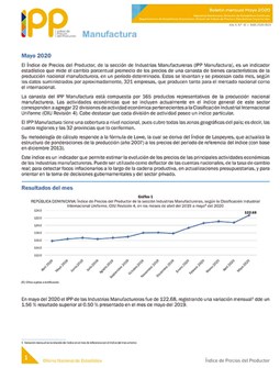 Boletín Índice de Precios del Productor, Manufactura Mayo 2020