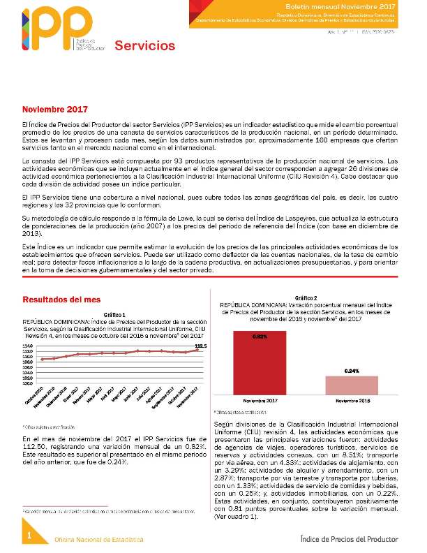 Boletín Índice de Precios del Productor Servicios Noviembre 2017