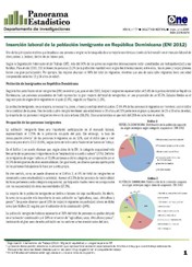 Boletín Panorama Estadístico 77 Inserción Laboral Población Inmigrante en República Dominicana Eni 2012 Mayo Junio 2015