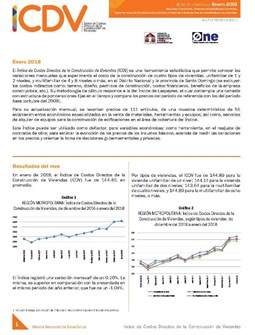 Boletín Índice de Costos Directos de la Construcción de Viviendas, Enero 2018