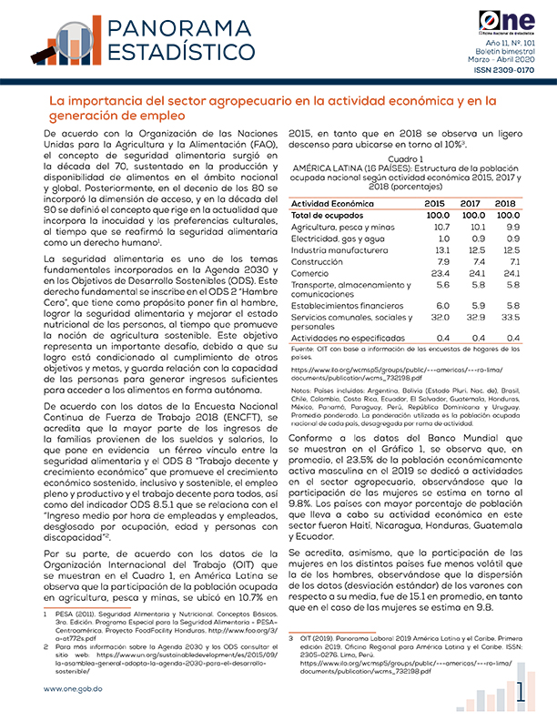 Boletín Panorama Estadístico 101 La Importancia del Sector Agropecuario en la Actividad Económica Marzo - Abril 2020
