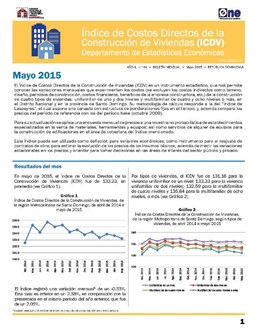 Boletín Indice de Costos Directos de la Construcción de Viviendas Mayo 2015