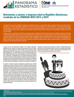 Panorama estadístico 114, Matrimonios y uniones a temprana edad en República Dominicana ENHOGAR-MICS 2014 y 2019