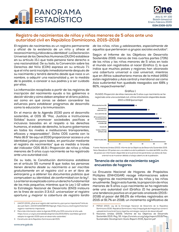 Boletín Panorama Estadístico 100-Registros de Nacimientos de Niños y Niñas Menores de 5 años, Enero-Febrero 2020