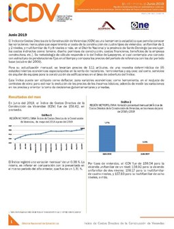 Boletín Indice de Costos Directos de la Construcción de Viviendas Junio 2019